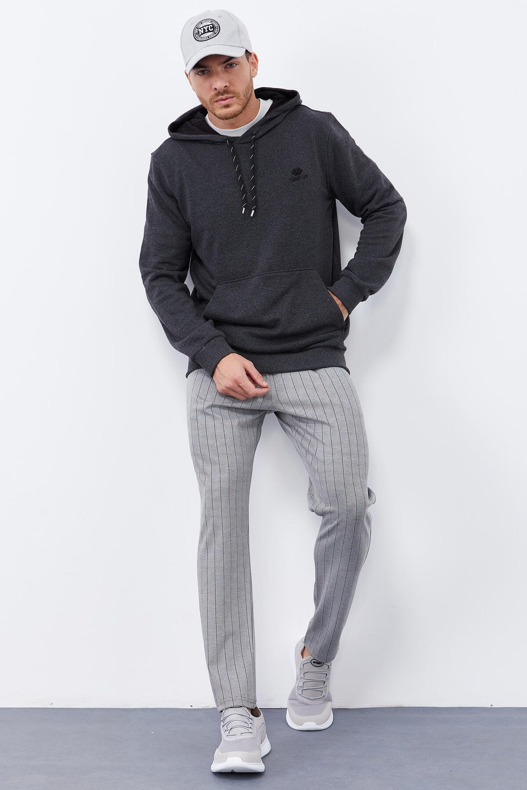 TMY Anthracite Melange Kangaroo Pocket Standard Fit Hooded Men's Sweatshirt - 87872 - Schiedam