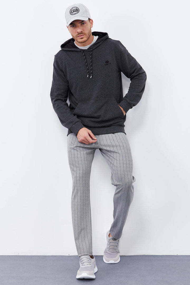 TMY Anthracite Melange Kangaroo Pocket Standard Fit Hooded Men's Sweatshirt - 87872 - Schiedam