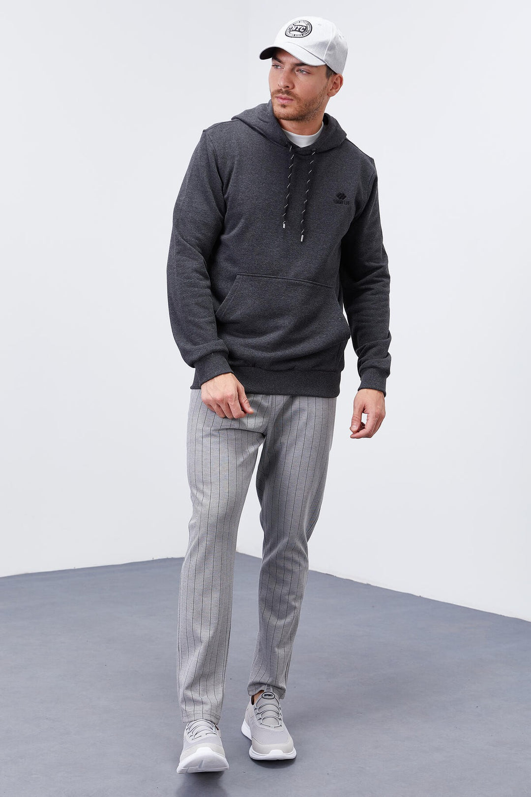 TMY Anthracite Melange Kangaroo Pocket Standard Fit Hooded Men's Sweatshirt - 87872 - Schiedam