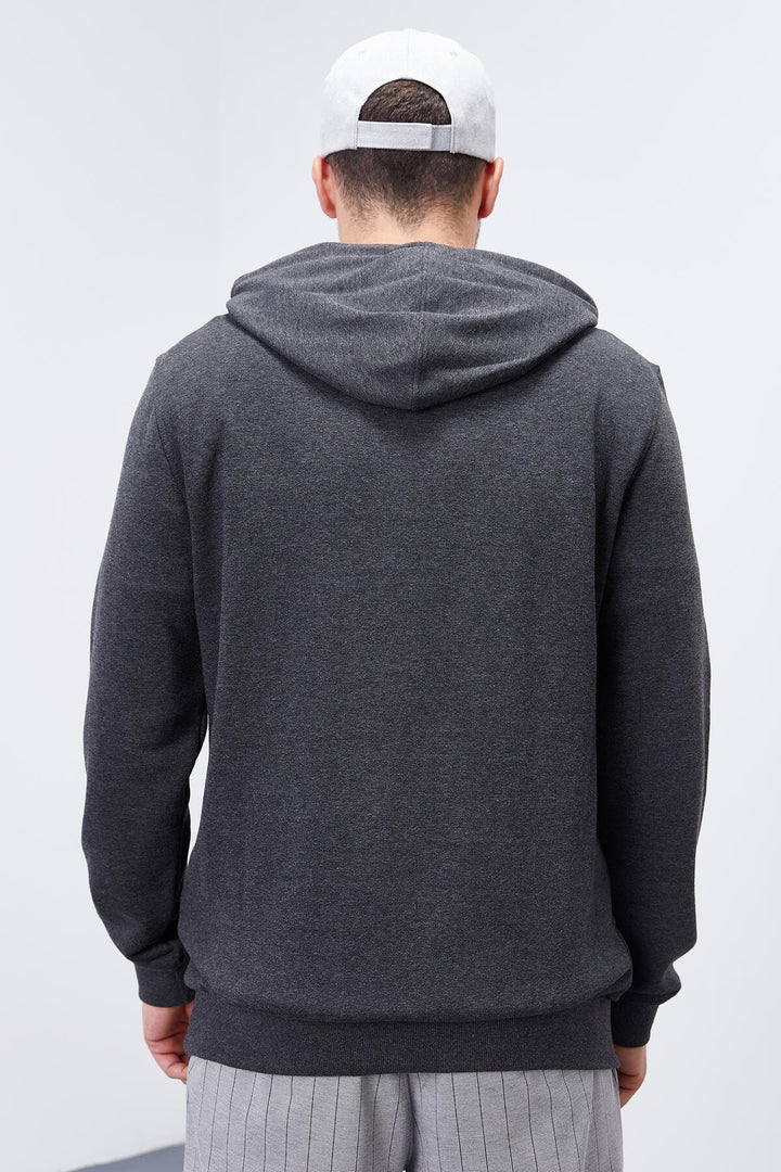 TMY Anthracite Melange Kangaroo Pocket Standard Fit Hooded Men's Sweatshirt - 87872 - Schiedam