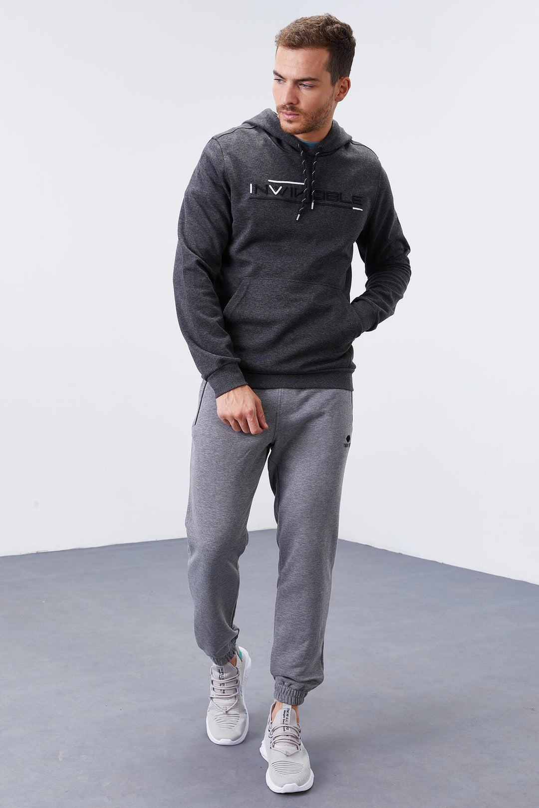 TMY Anthracite Melange Kangaroo Pocket Standard Fit Hooded Men's Sweatshirt - 87883 - Burnsville