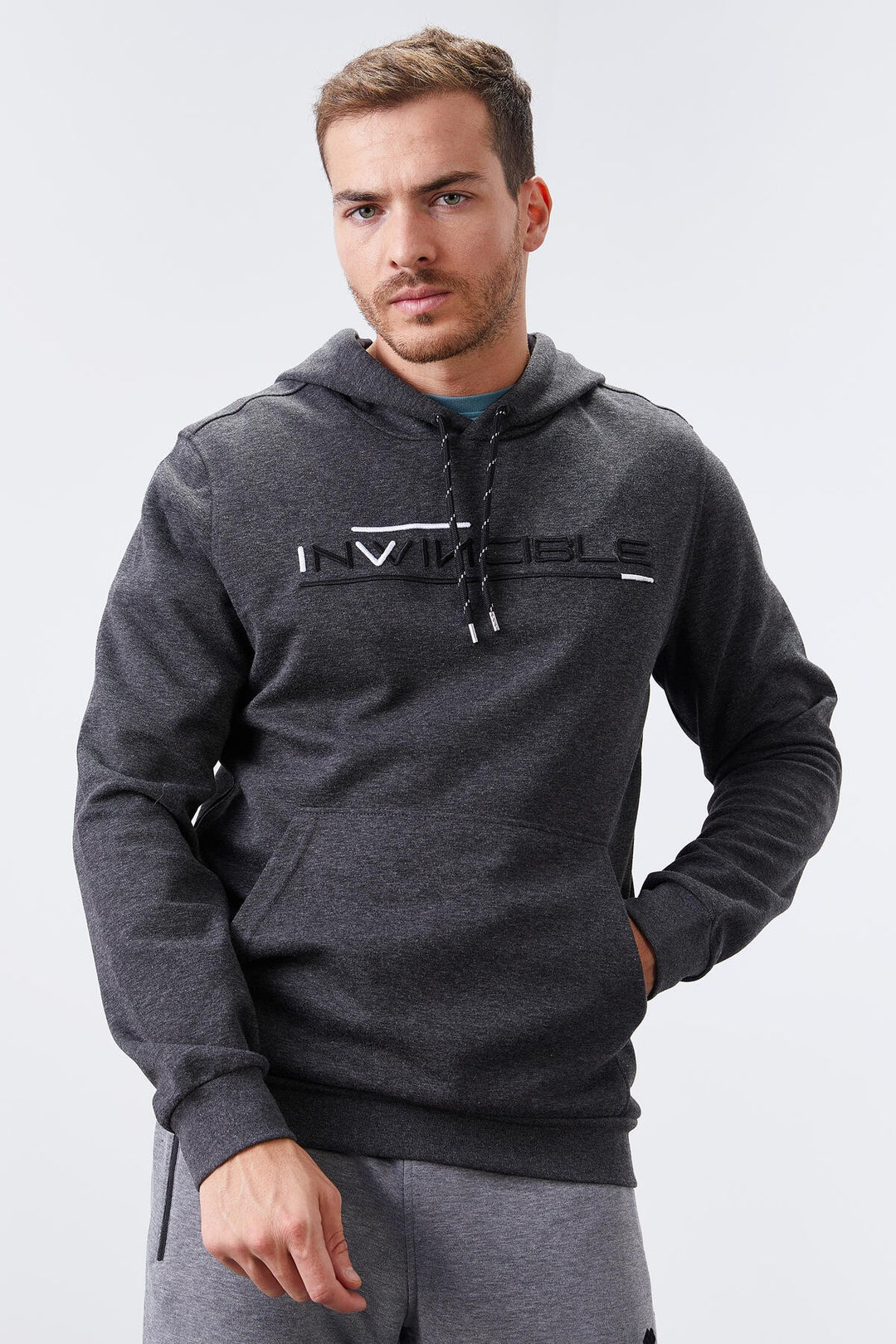 TMY Anthracite Melange Kangaroo Pocket Standard Fit Hooded Men's Sweatshirt - 87883 - Burnsville
