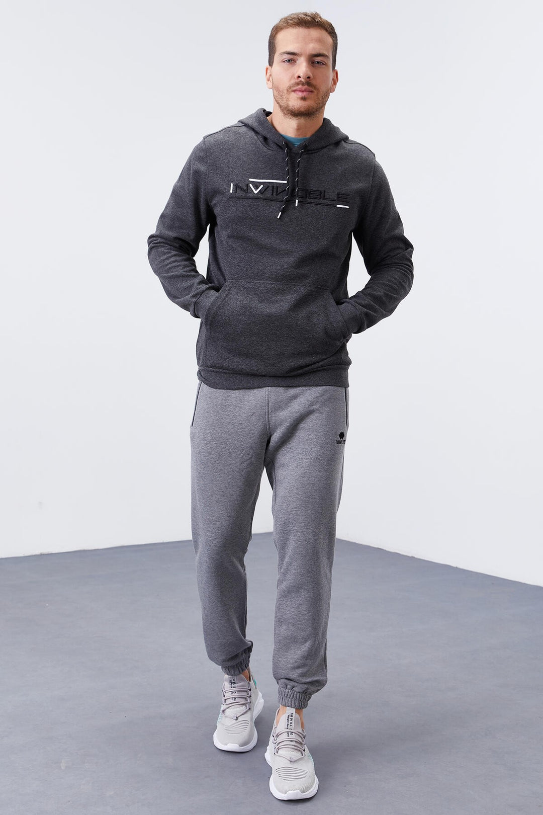 TMY Anthracite Melange Kangaroo Pocket Standard Fit Hooded Men's Sweatshirt - 87883 - Burnsville