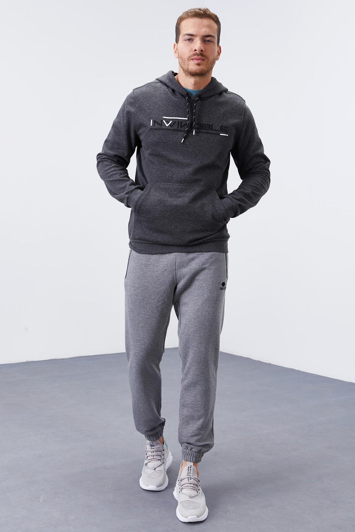 TMY Anthracite Melange Kangaroo Pocket Standard Fit Hooded Men's Sweatshirt - 87883 - Burnsville