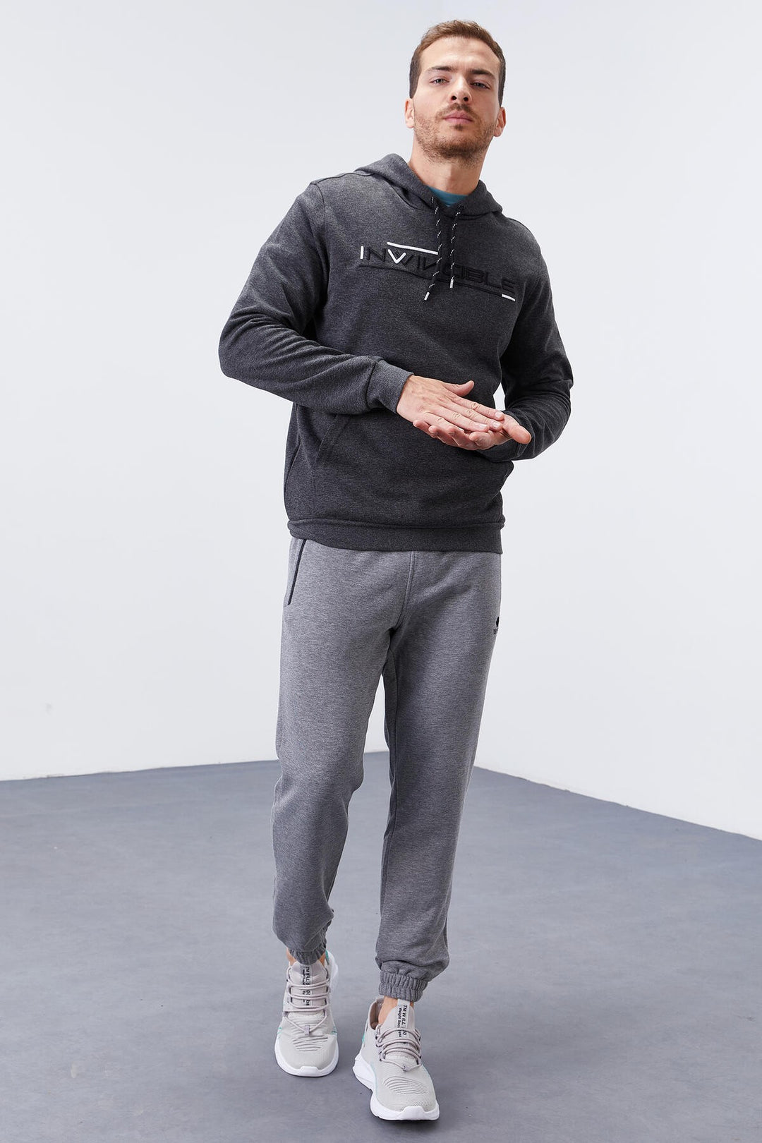 TMY Anthracite Melange Kangaroo Pocket Standard Fit Hooded Men's Sweatshirt - 87883 - Burnsville