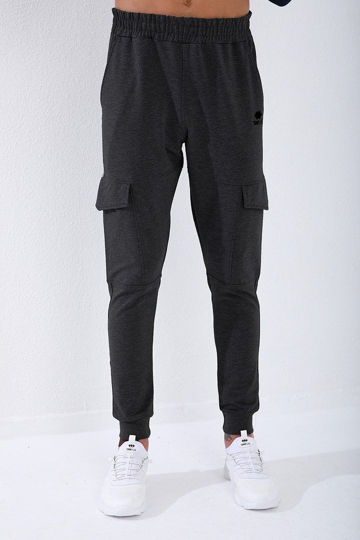 TMY Anthracite Melange Cargo Pocket Slim Fit Jogger Men's Sweatpants - 84796 - Calpulalpan