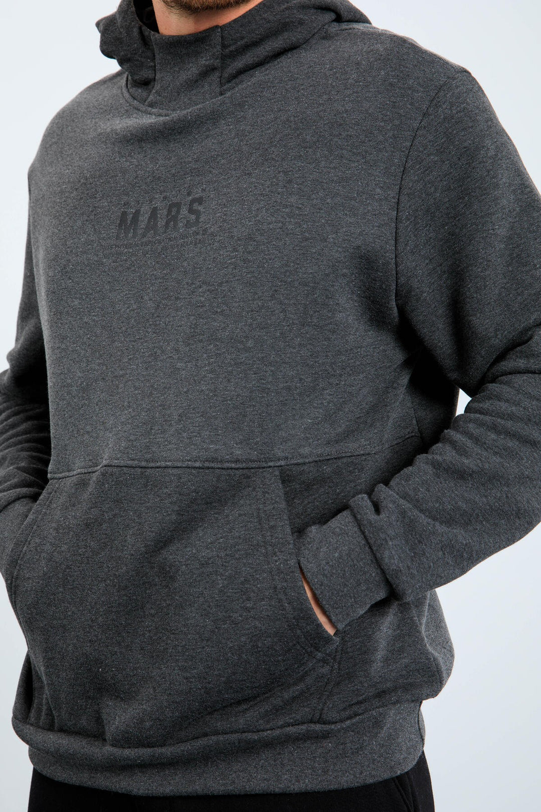 TMY Anthracite Melange Mars Writing and Back Printed Hooded Comfort Fit Men's Sweatshirt - 88032 - San Javier