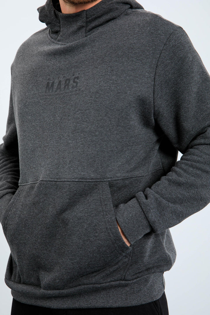 TMY Anthracite Melange Mars Writing and Back Printed Hooded Comfort Fit Men's Sweatshirt - 88032 - San Javier