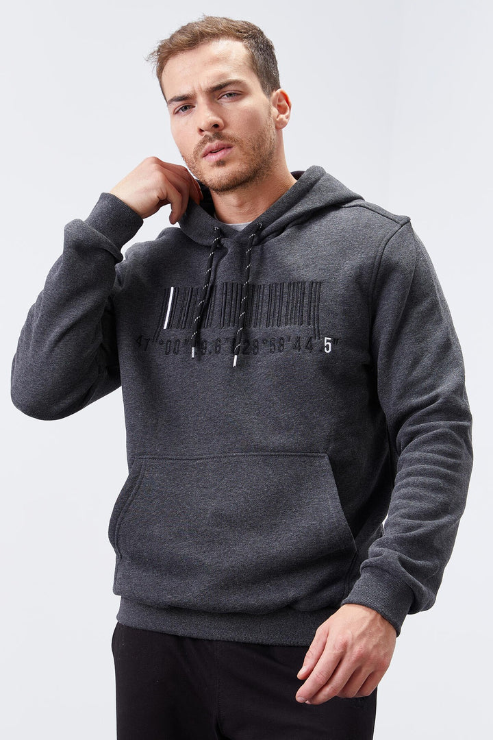 TMY Anthracite Melange Embroidered Kangaroo Pocket Standard Fit Hooded Men's Sweatshirt - 87839 - Gladstone