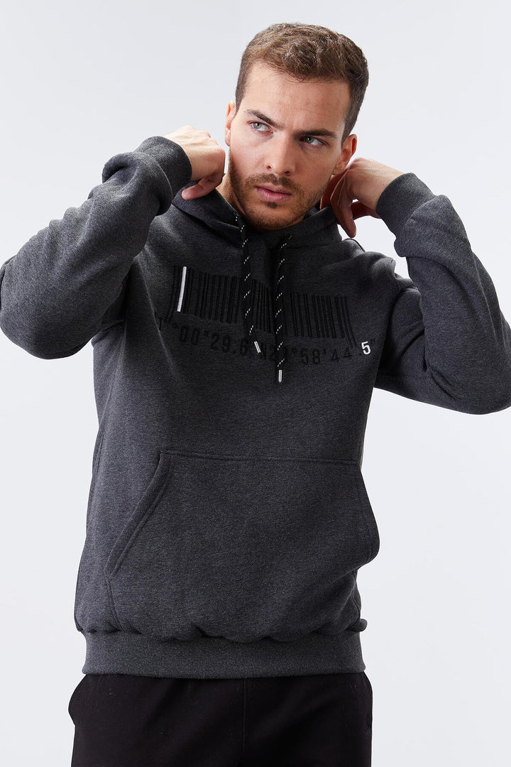 TMY Anthracite Melange Embroidered Kangaroo Pocket Standard Fit Hooded Men's Sweatshirt - 87839 - Gladstone