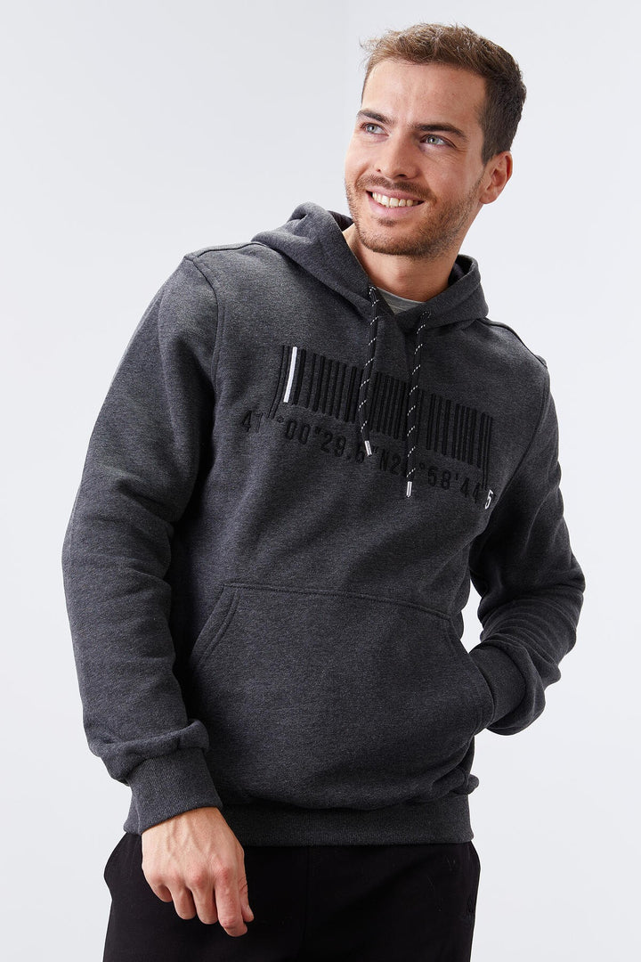 TMY Anthracite Melange Embroidered Kangaroo Pocket Standard Fit Hooded Men's Sweatshirt - 87839 - Gladstone