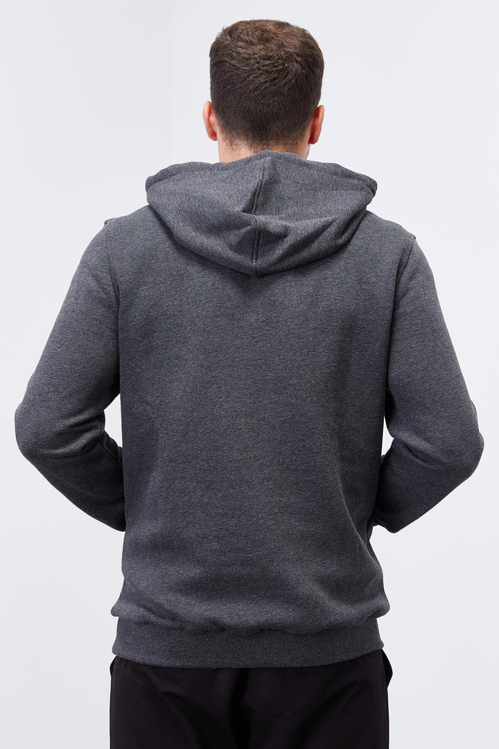TMY Anthracite Melange Embroidered Kangaroo Pocket Standard Fit Hooded Men's Sweatshirt - 87839 - Gladstone
