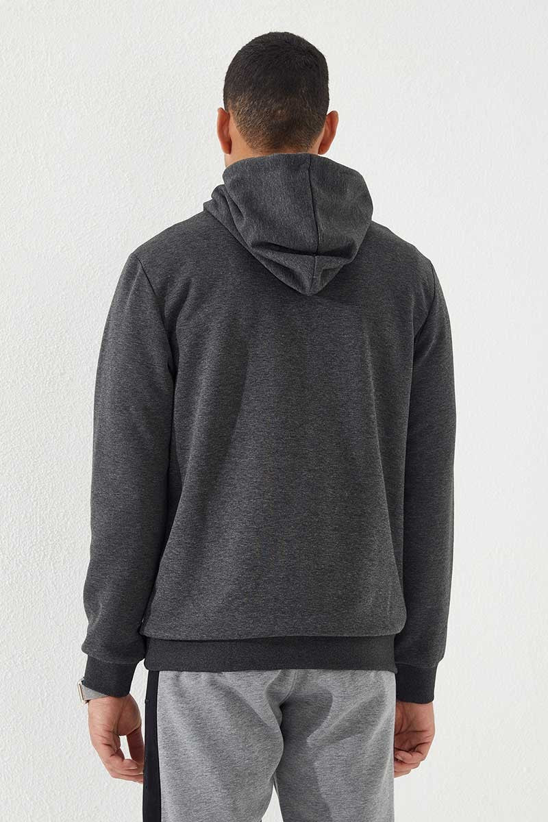 TMY Anthracite Melange Striped Embroidered Standard Fit Hooded Men's Sweatshirt - 87885 - Cuautitlán
