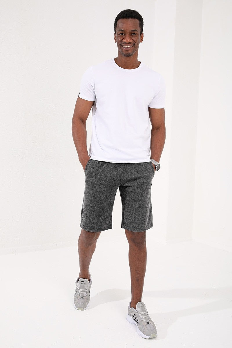 TMY Anthracite Melange Men's Shorts with Zipper Pocket Detail and Drawstring - 81202 - Nelson
