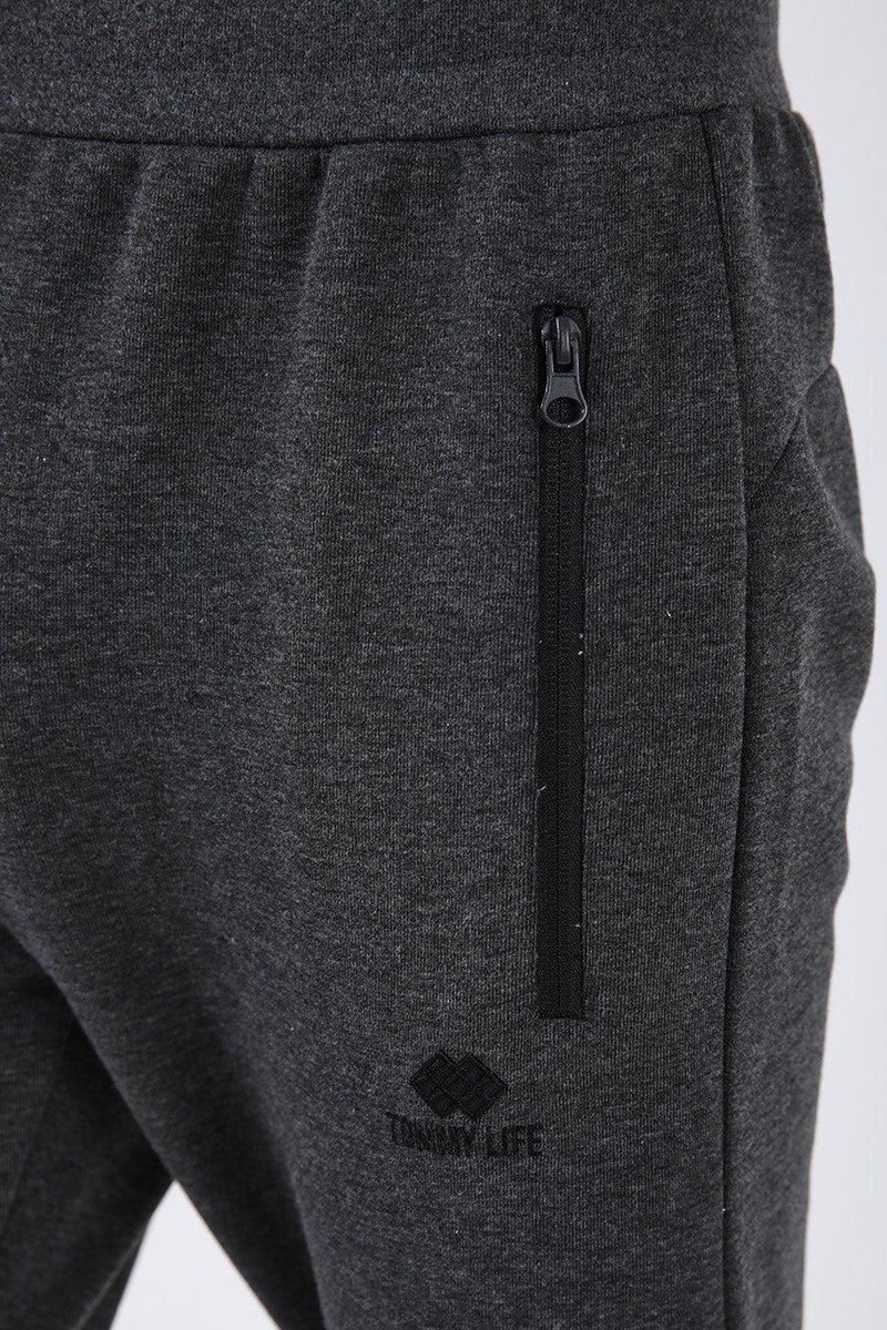 TMY Anthracite Melange Reverse Zippered Standard Fit Cuffed Men's Sweatpants - 84702 - Georgetown