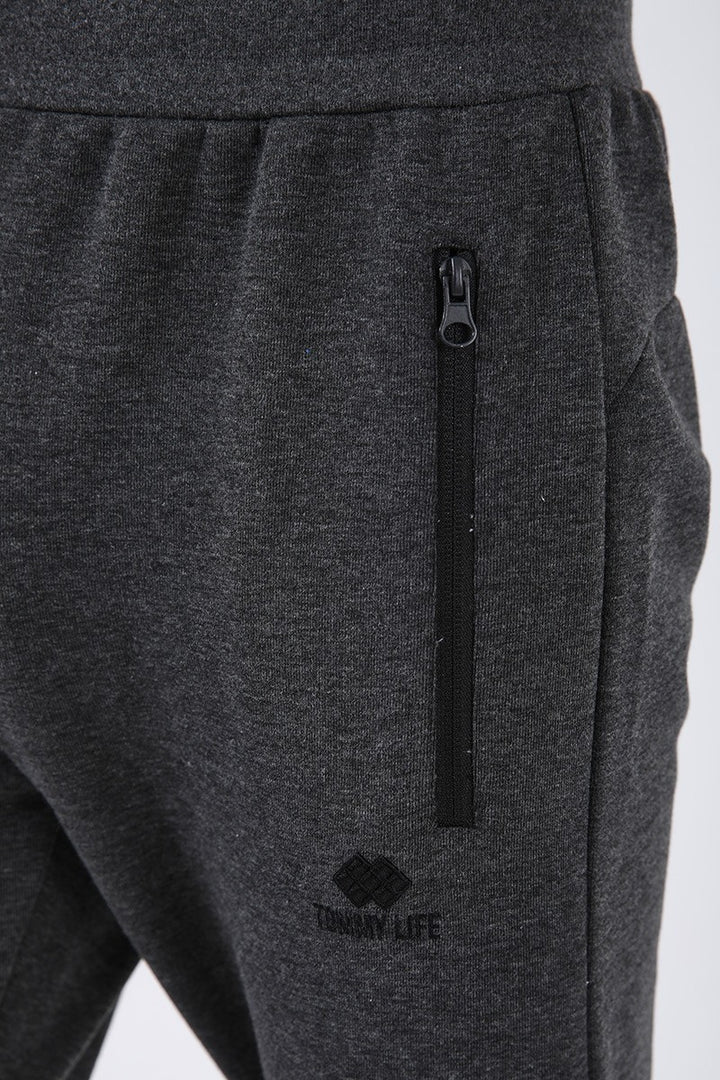 TMY Anthracite Melange Reverse Zippered Standard Fit Cuffed Men's Sweatpants - 84702 - Georgetown