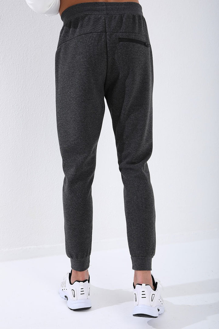 TMY Anthracite Melange Reverse Zippered Standard Fit Cuffed Men's Sweatpants - 84702 - Georgetown