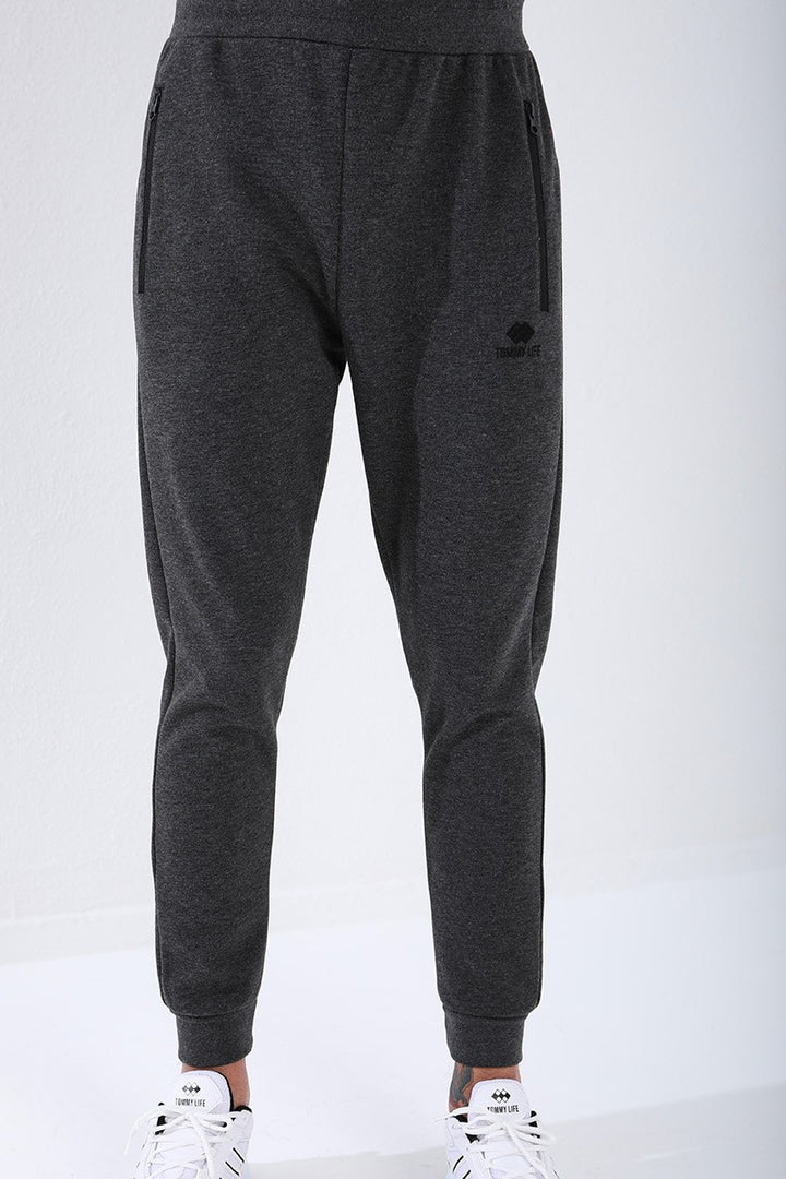 TMY Anthracite Melange Reverse Zippered Standard Fit Cuffed Men's Sweatpants - 84702 - Georgetown