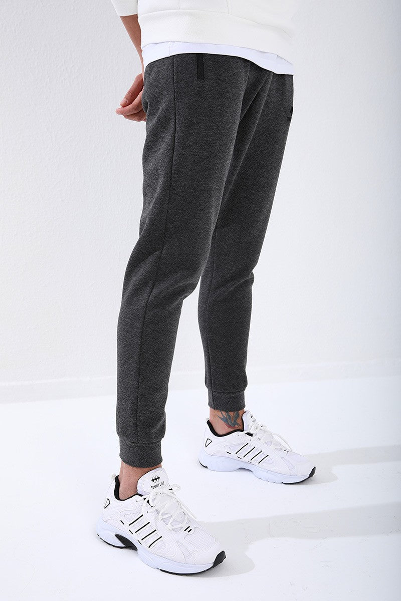 TMY Anthracite Melange Reverse Zippered Standard Fit Cuffed Men's Sweatpants - 84702 - Georgetown