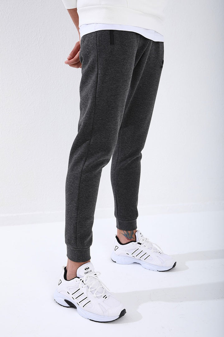TMY Anthracite Melange Reverse Zippered Standard Fit Cuffed Men's Sweatpants - 84702 - Georgetown