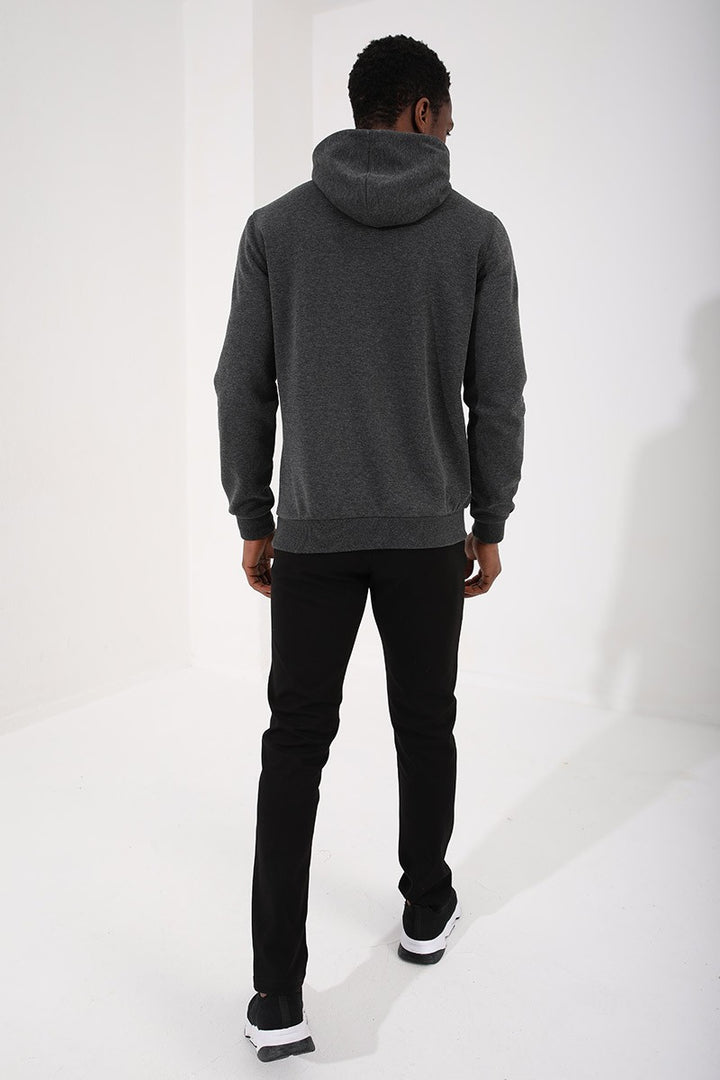 TMY Anthracite Melange Half Zip Standard Fit Hooded Men's Sweatshirt - 87886 - Tourcoing