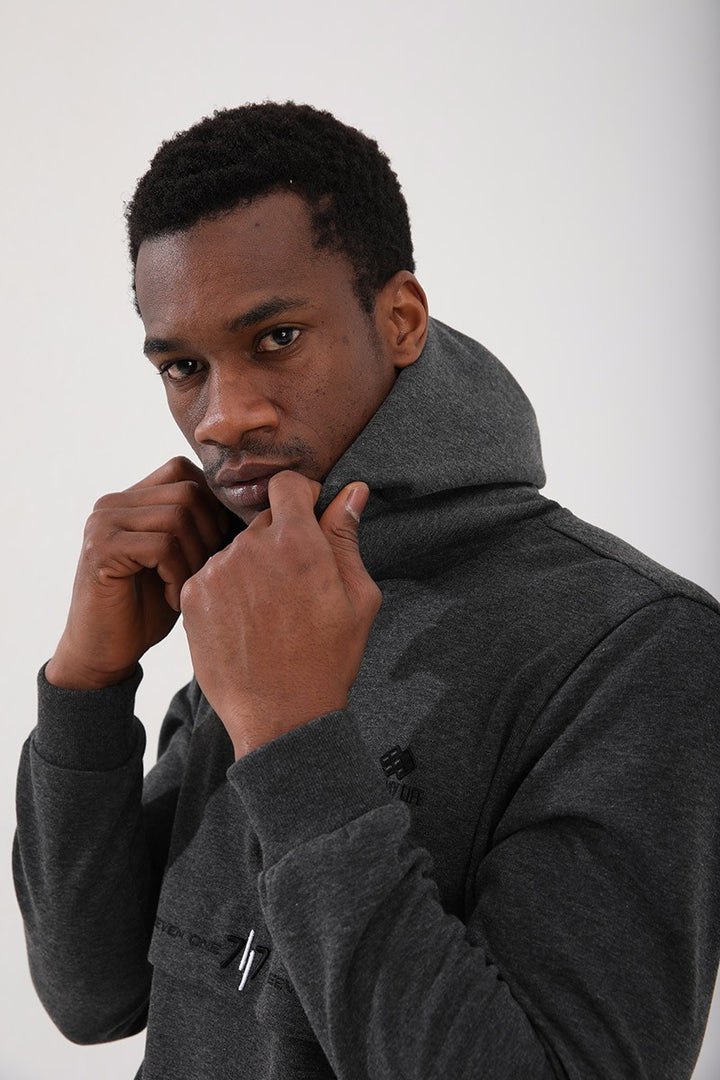 TMY Anthracite Melange Half Zip Standard Fit Hooded Men's Sweatshirt - 87886 - Tourcoing