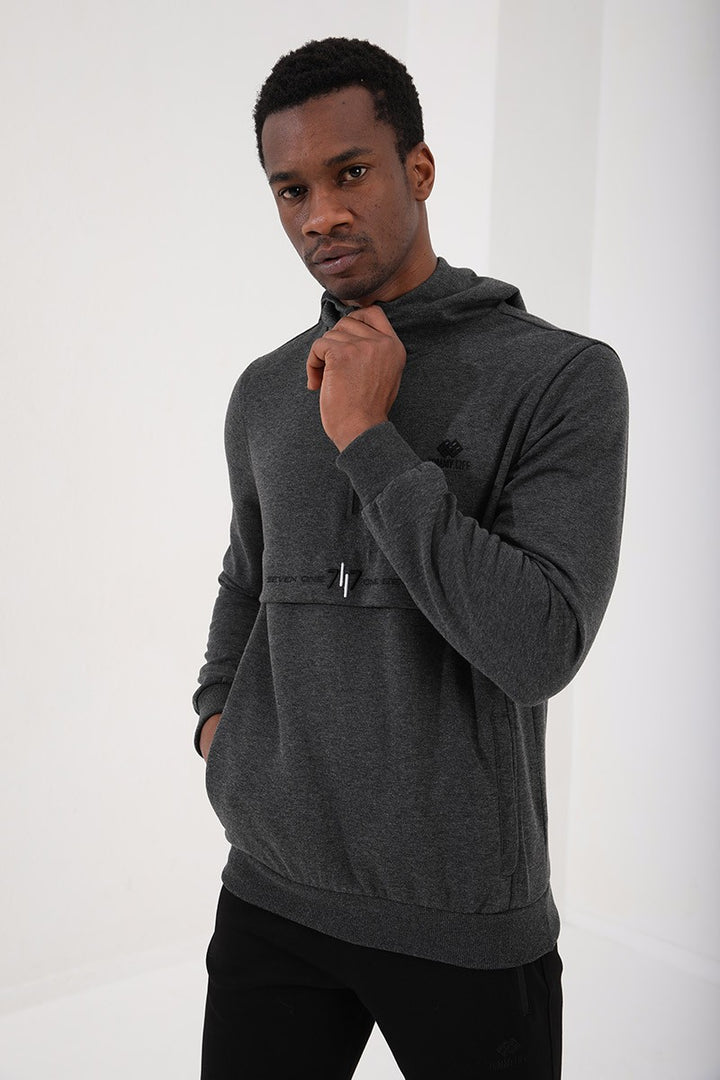 TMY Anthracite Melange Half Zip Standard Fit Hooded Men's Sweatshirt - 87886 - Tourcoing