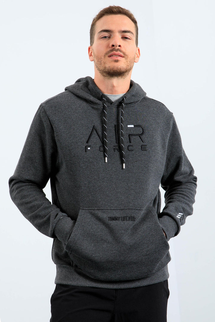TMY Anthracite Melange Standard Fit Hooded Men's Sweatshirt with Embroidered Text - 87838 - Mooresville