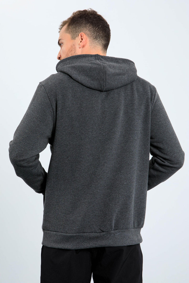 TMY Anthracite Melange Standard Fit Hooded Men's Sweatshirt with Embroidered Text - 87838 - Mooresville