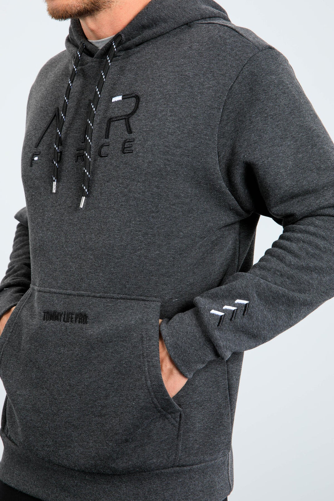TMY Anthracite Melange Standard Fit Hooded Men's Sweatshirt with Embroidered Text - 87838 - Mooresville