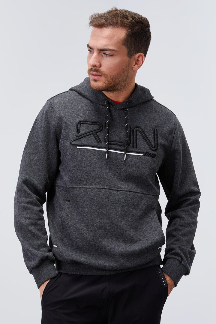 TMY Anthracite Melange Standard Fit Hooded Men's Sweatshirt with Embroidered Text - 87887 - Vila Franca de Xira
