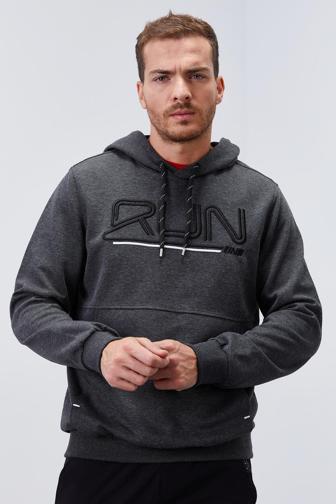 TMY Anthracite Melange Standard Fit Hooded Men's Sweatshirt with Embroidered Text - 87887 - Vila Franca de Xira