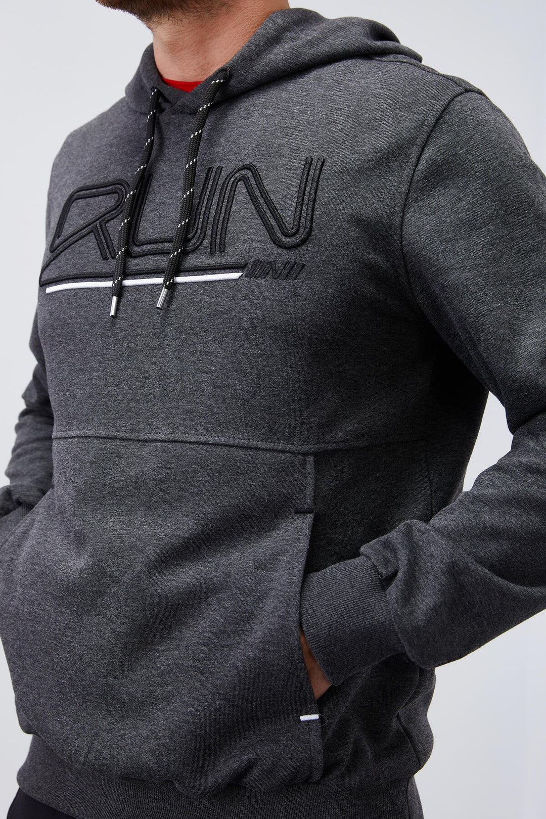 TMY Anthracite Melange Standard Fit Hooded Men's Sweatshirt with Embroidered Text - 87887 - Vila Franca de Xira