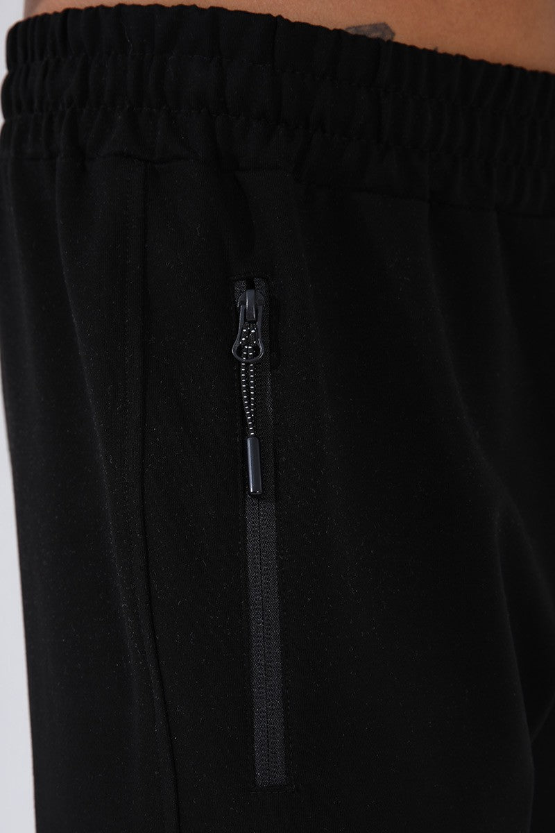 TMY Anthracite - Black Round Neck Striped Printed Standard Mold Cuffed Men's Tracksuit - 85150 - Fair Lawn