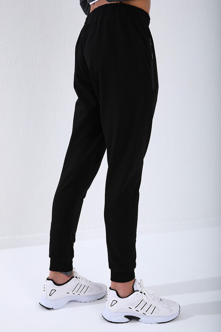 TMY Anthracite - Black Round Neck Striped Printed Standard Mold Cuffed Men's Tracksuit - 85150 - Fair Lawn