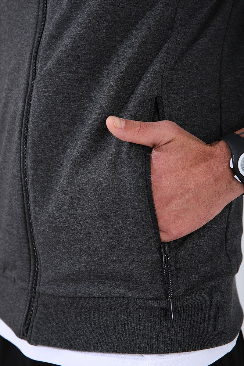 TMY Anthracite - Black Round Neck Striped Printed Standard Mold Cuffed Men's Tracksuit - 85150 - Fair Lawn