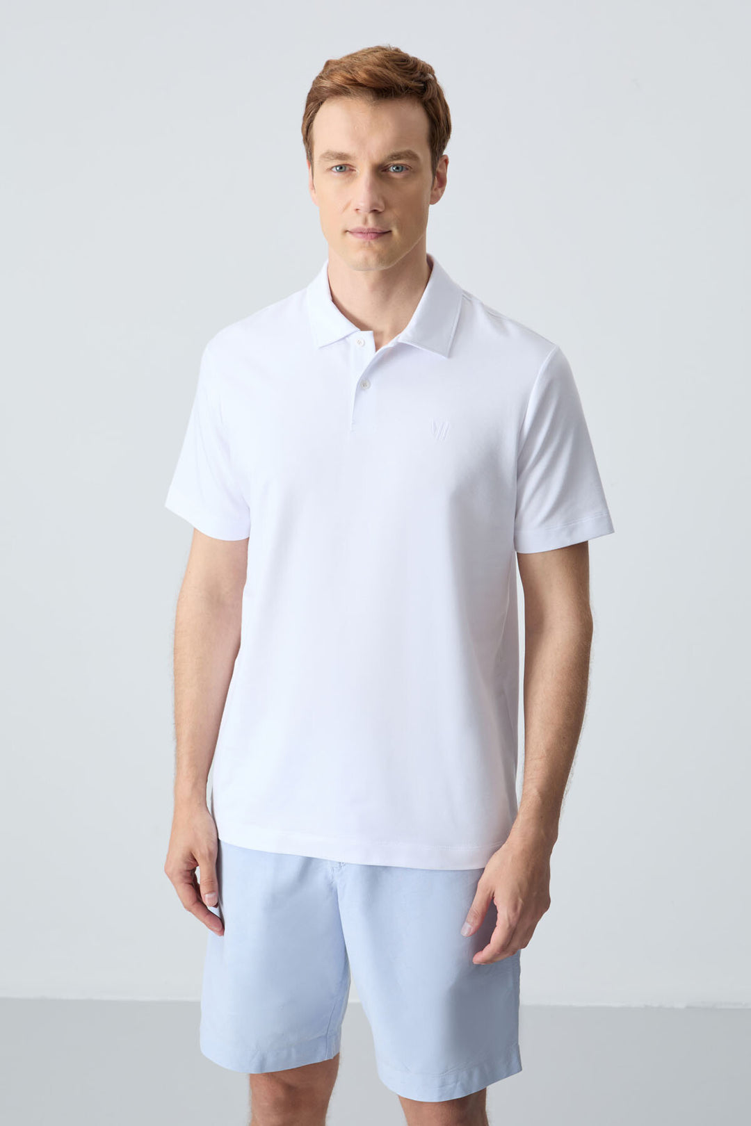 TMY White Basic Chest Logo Standard Fit Knit Polo Collar Men's T-Shirt - 87768 - Exeter