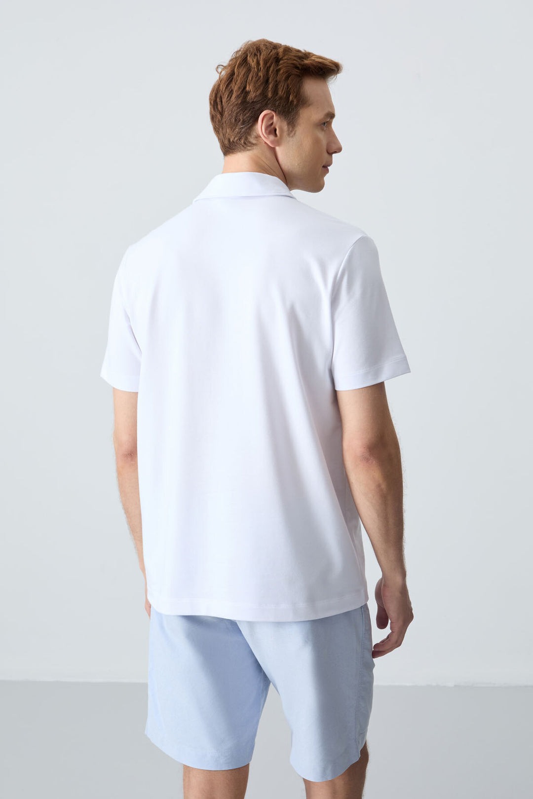 TMY White Basic Chest Logo Standard Fit Knit Polo Collar Men's T-Shirt - 87768 - Exeter