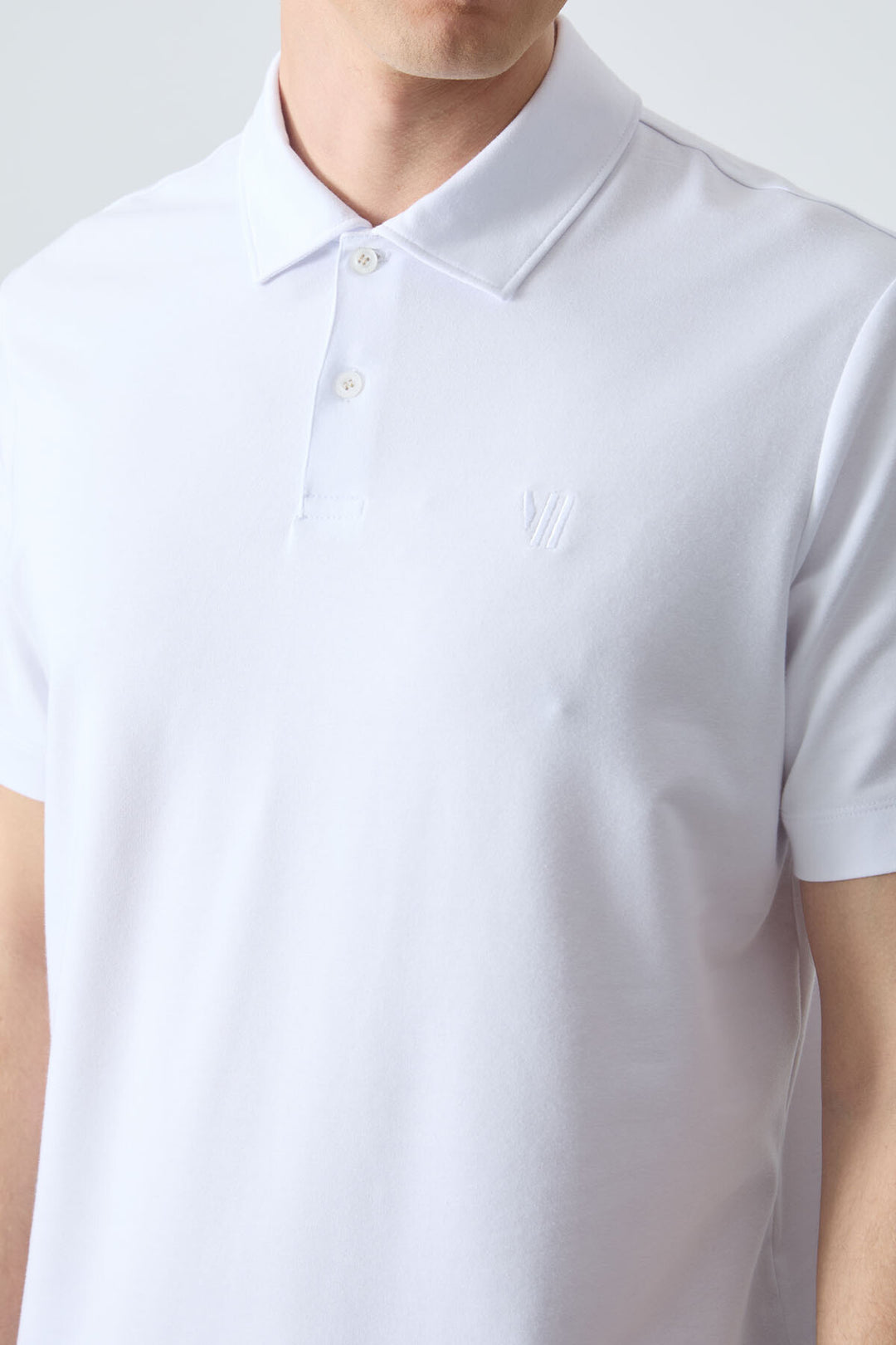 TMY White Basic Chest Logo Standard Fit Knit Polo Collar Men's T-Shirt - 87768 - Exeter