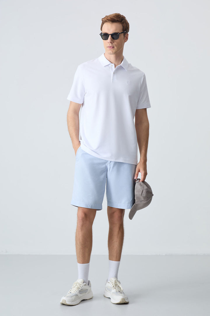 TMY White Basic Chest Logo Standard Fit Knit Polo Collar Men's T-Shirt - 87768 - Exeter