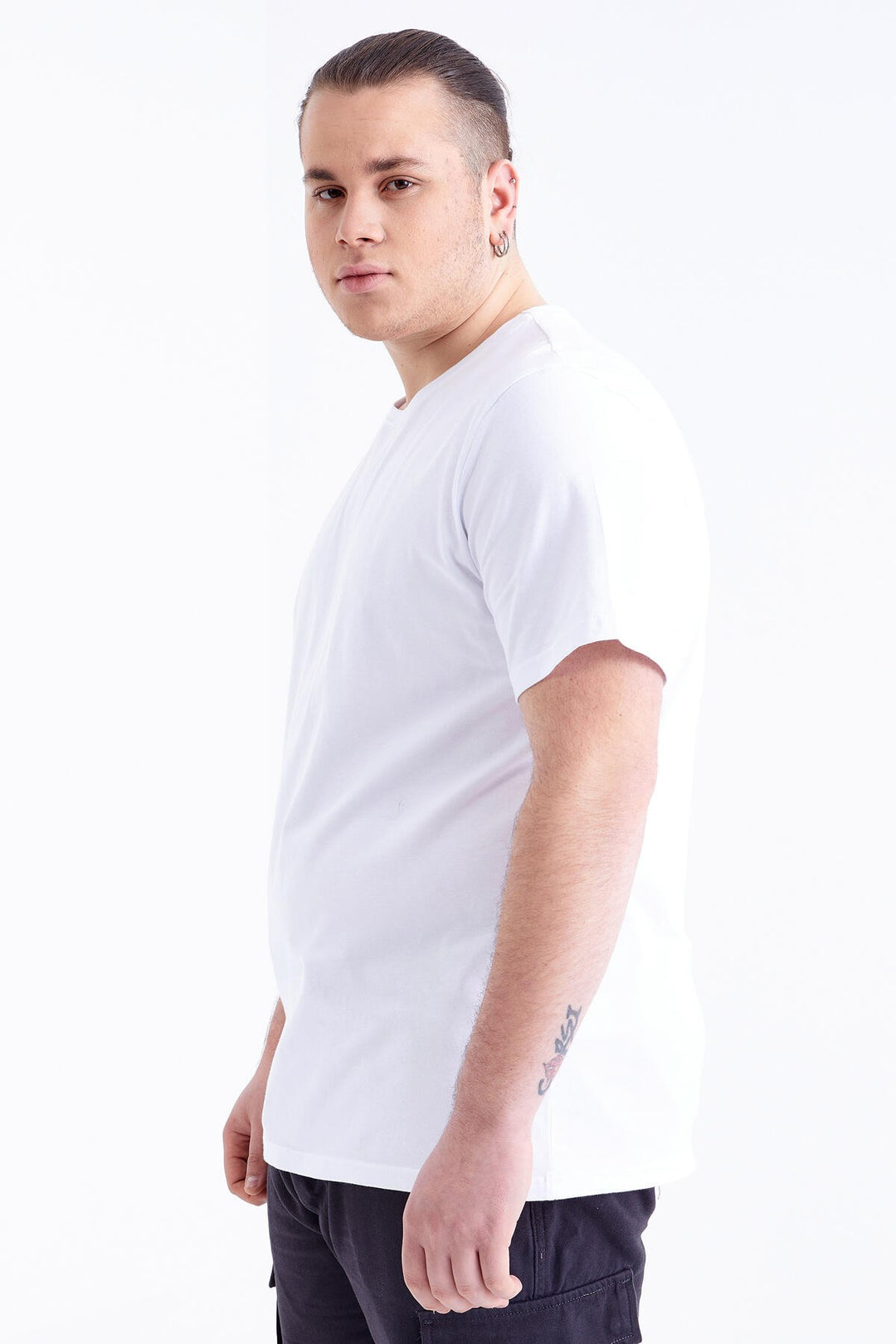 TMY White Basic Short Sleeve Crew Neck Plus Size Men's T-Shirt - 88072 - Pachuca