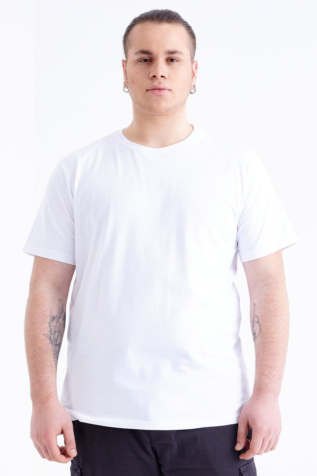 TMY White Basic Short Sleeve Crew Neck Plus Size Men's T-Shirt - 88072 - Pachuca