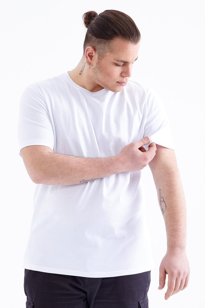 TMY White Basic Short Sleeve Crew Neck Plus Size Men's T-Shirt - 88072 - Pachuca