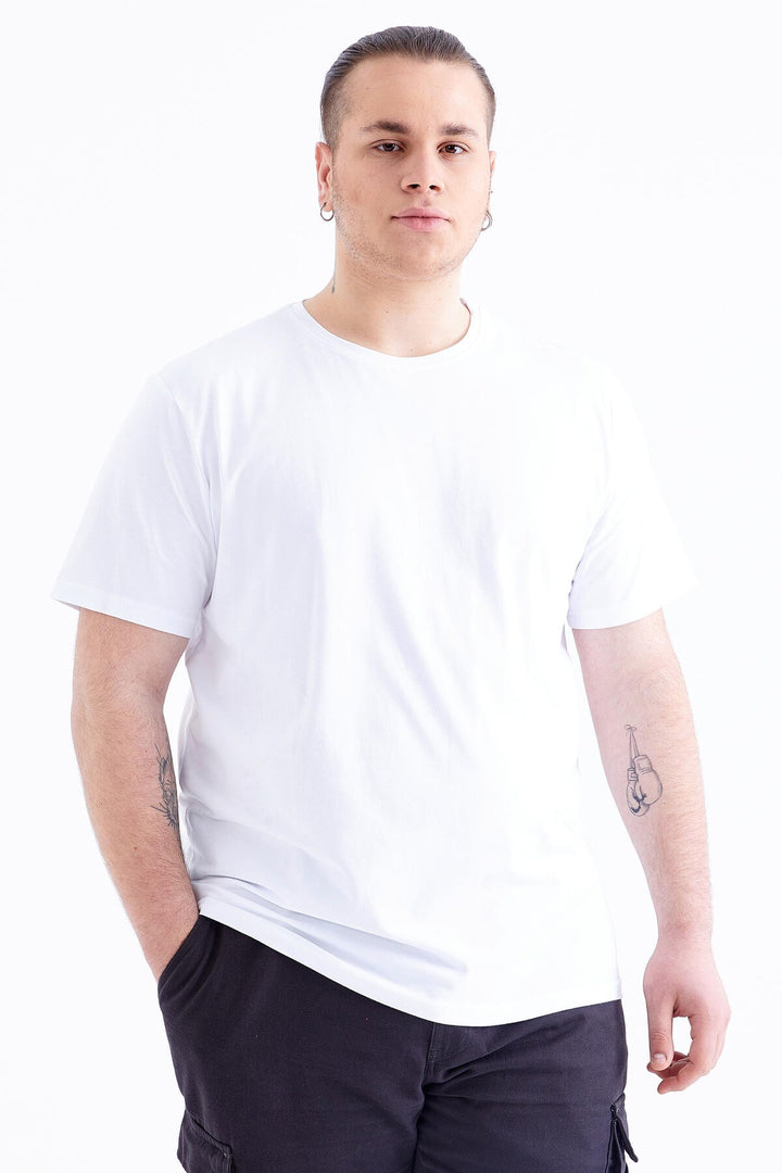 TMY White Basic Short Sleeve Crew Neck Plus Size Men's T-Shirt - 88072 - Pachuca