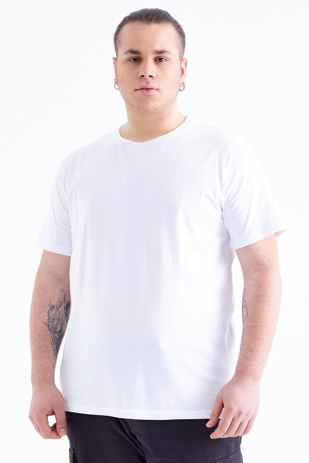 TMY White Basic Short Sleeve Crew Neck Plus Size Men's T-Shirt - 88072 - Pachuca
