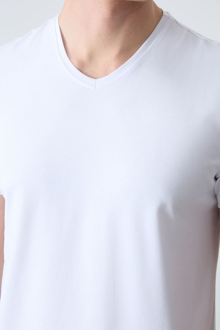 TMY White Basic Short Sleeve Standard Fit V-Neck Men's T-Shirt - 87912 - Tilburg