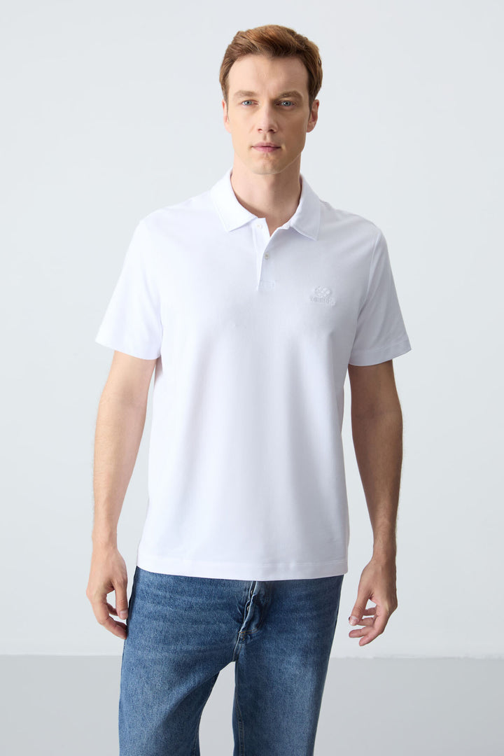 TMY White Basic Logo Standard Mold Knit Polo Neck Men's T-Shirt - 87748 - Tecamachalco