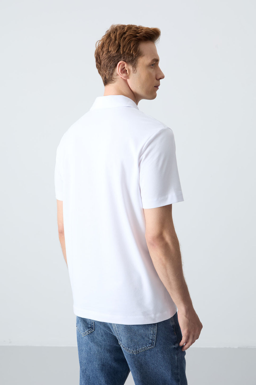 TMY White Basic Logo Standard Mold Knit Polo Neck Men's T-Shirt - 87748 - Tecamachalco