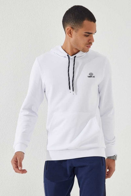 TMY White Kangaroo Pocket Standard Fit Hooded Men's Sweatshirt - 87872 - Mantes-la-Jolie