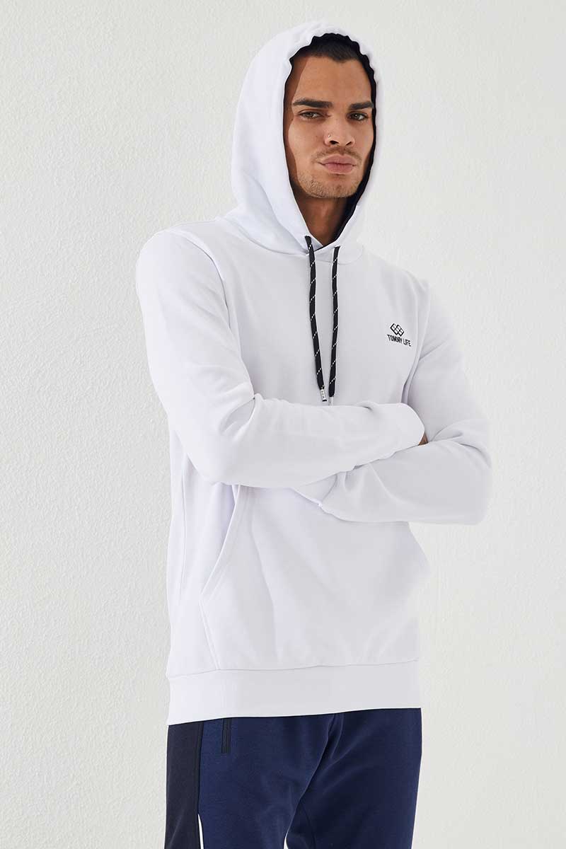 TMY White Kangaroo Pocket Standard Fit Hooded Men's Sweatshirt - 87872 - Mantes-la-Jolie